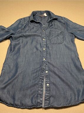 Denim Button-Up Shirt - Blue chicos size zero
